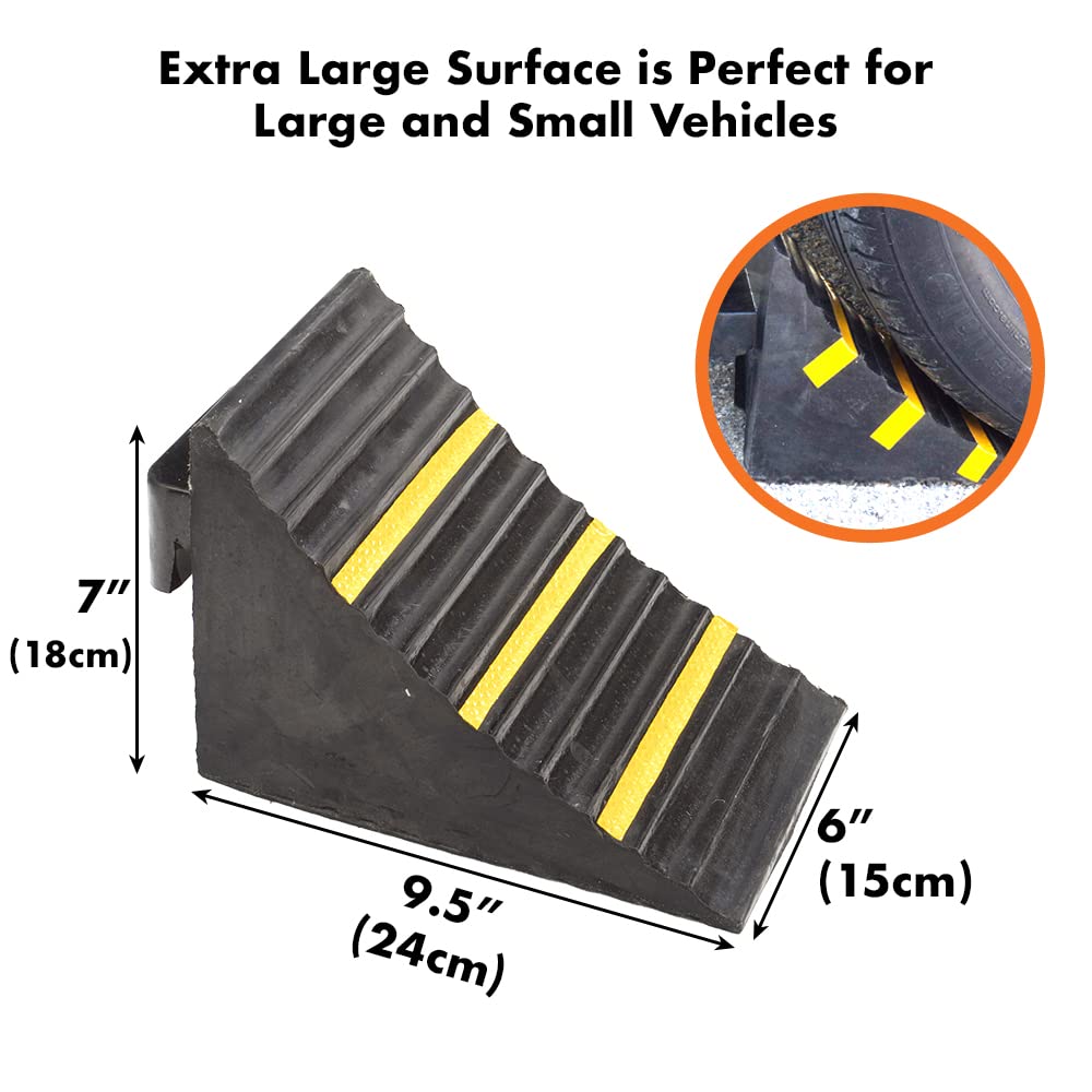 Unterlegkeil aus Vollgummi, robust, extra groß, mit tragbarem Griff, für Anhänger, LKW, Nutzfahrzeuge und Wohnmobile, 24,9 x 15,2 x 17,8 cm, Schwarz, 2 Stück
