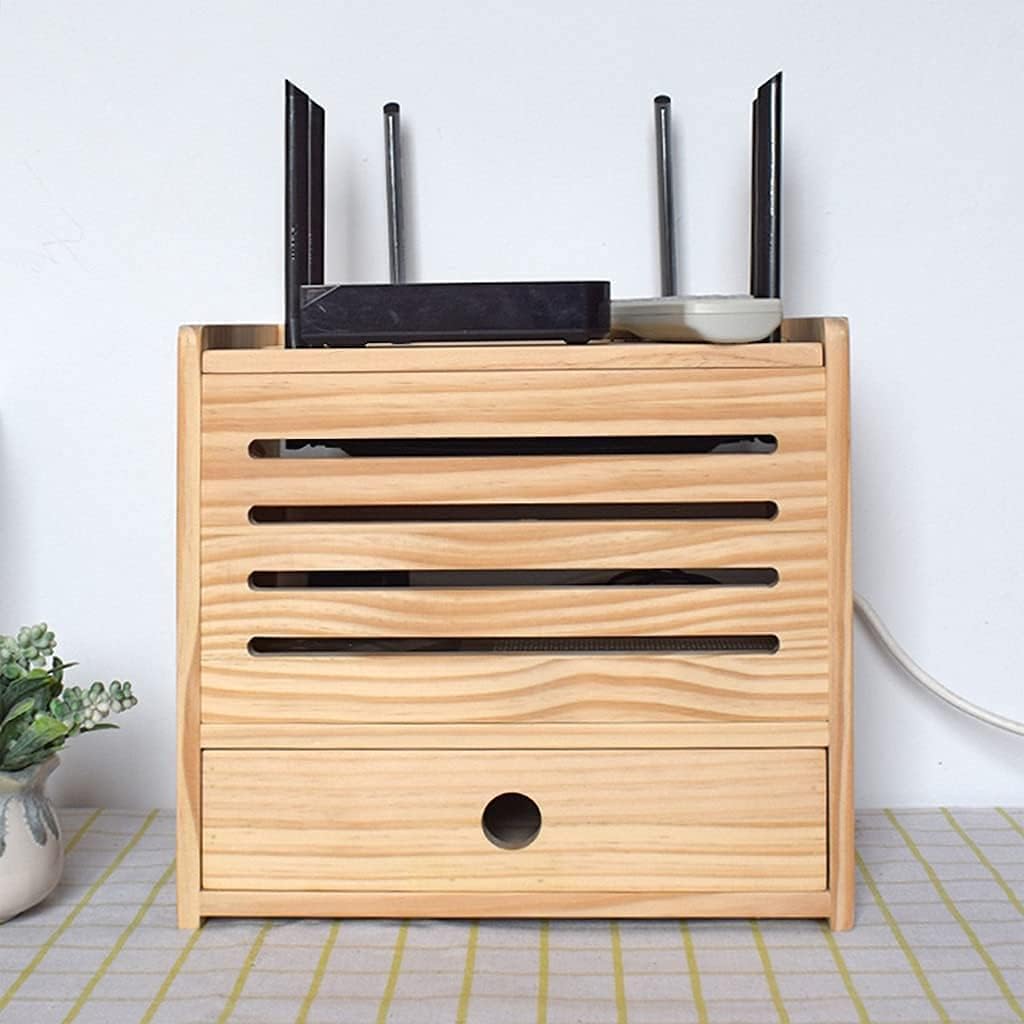 Wireless WiFi Router Shelf Wireless Router Storage Box Solid Material Storage Box Set Top Box Shelf Desktop Organizer Izer Box Router Remote Control Shelf (Color : Wood Color, Size : C)