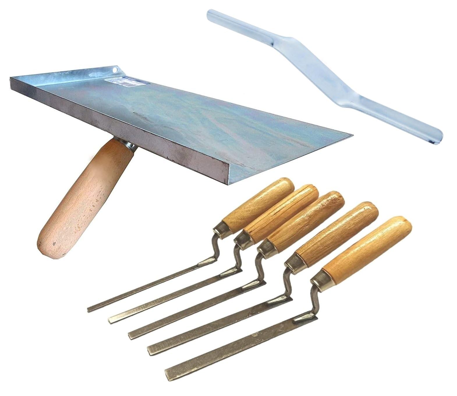 Pointing Brickwork Hawk & 5 x Finger Trowels Set + Jointing Tool for Brick Gaps Fill Fix Repair Tools DIY