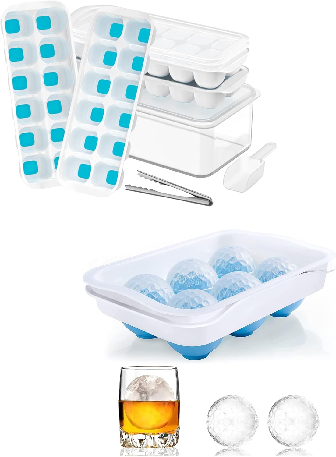ICEXXP 4 Pack Silicone Ice Trays with Ice Box + Sphere