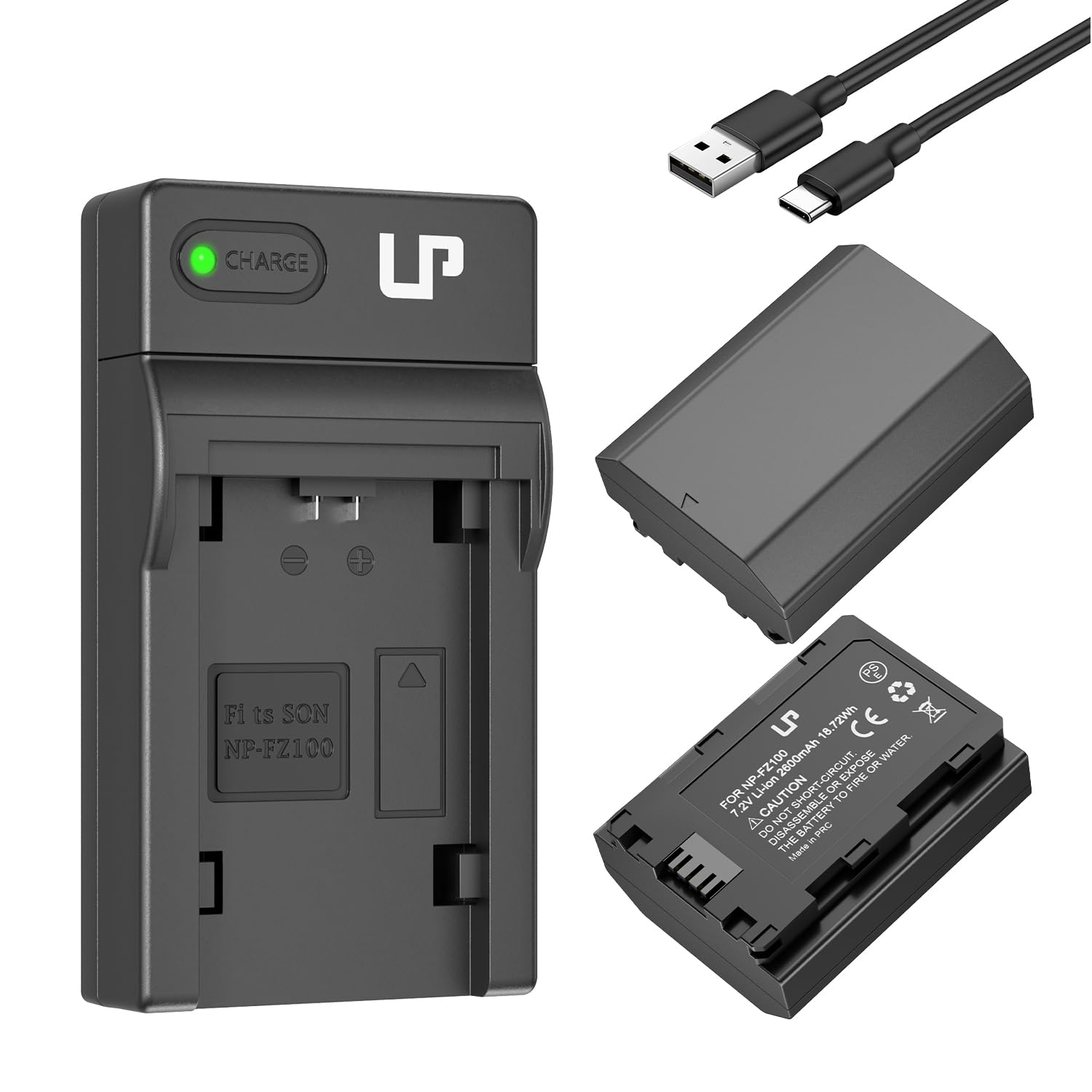 LP NP-FZ100 Akkus und USB-C Ladegerät,2-Stück 2600mAh Ersatzakku für Sony A7iii, A7iv, A7C, FX3, FX30, A9, A6600, A6700, ZV-E1, ZV-E10ii, Alpha 9, A9S, A7R III, A7R IV, A7R V Kameraakkus
