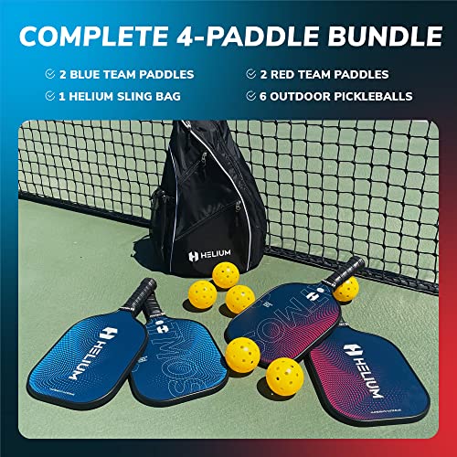 Helium Atmos Pickleball Paddle Set Of 4 - Usapa Certified Pro Carbon Fiber Pickleball Paddle W/Texture, Lightweight Honeycomb Core, Tactile Comfort Grip (4 Paddles, 6 Balls, 1 Sports Bag) #TOP4