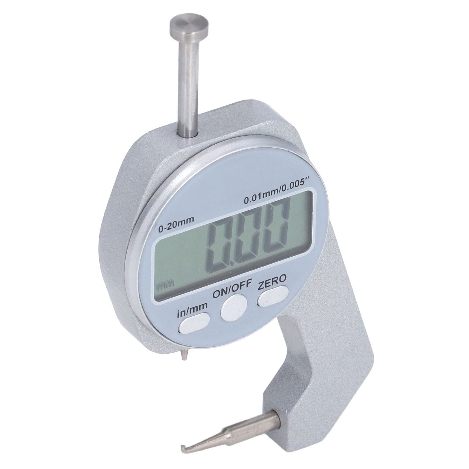 LiebeWH Dickenmesser 0-20 mm Bereich LCD-Digitalanzeige Kleine Mikrometerschraube mit Gebogener Spitze Elektronisches Mini-Messwerkzeug für Papierfolie Leder