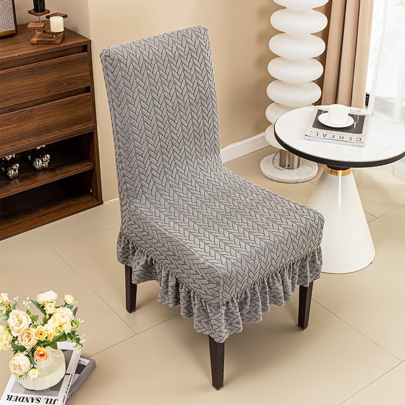 Image of Dining Chair Covers with Skirt, Chair Covers for Dining Room Set of 4,Green Durable High Elastic Stretchable Easy Fit Universal Furniture Protector for Dining Room, Hotel, Ceremony