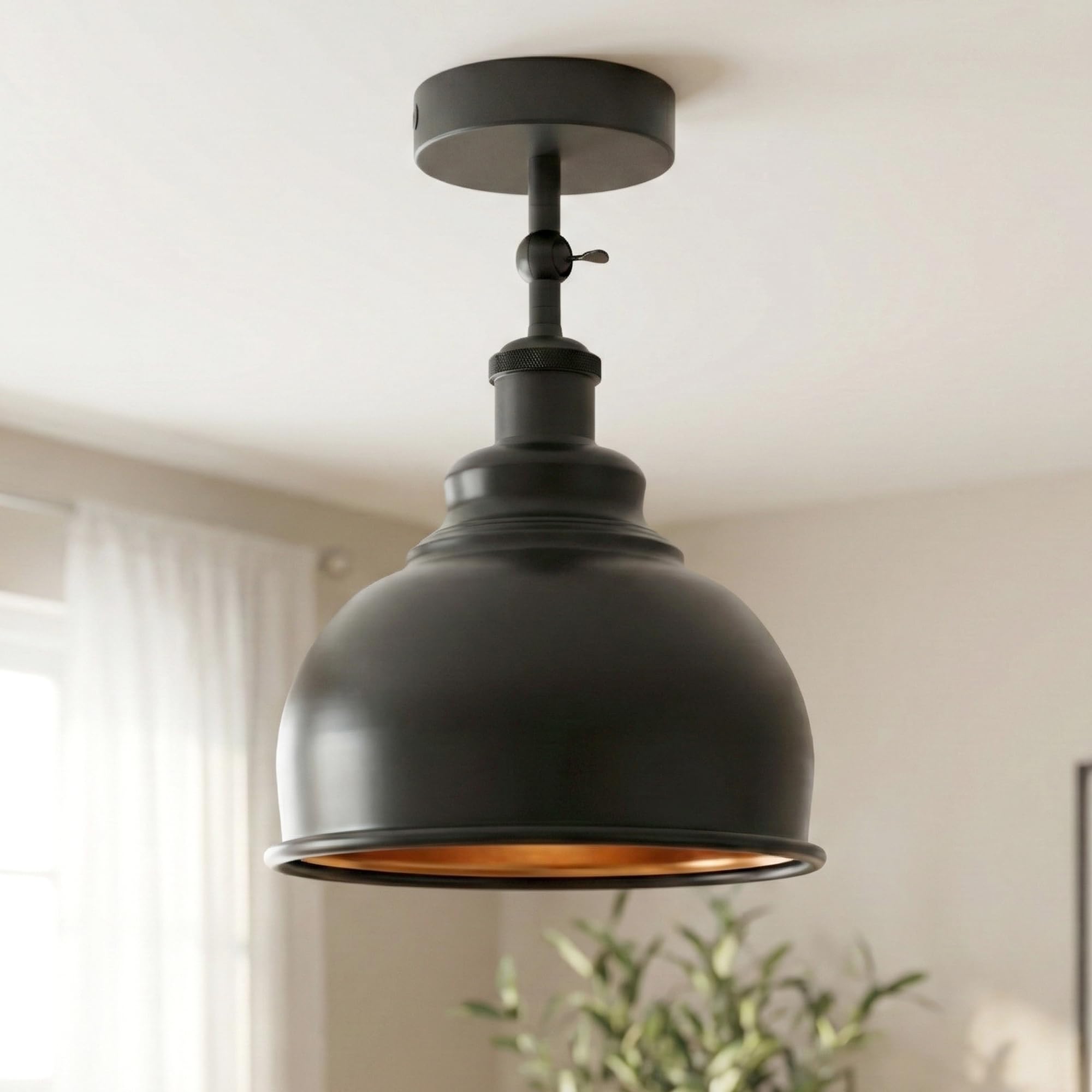 DC VOLTAGE Vintage Style Semi Flush Mount 180 Degree Adjustable E27 Base with Bulb Socket Vintage Style Unique Cone Shape Ceiling Mount Lighting โ image 1