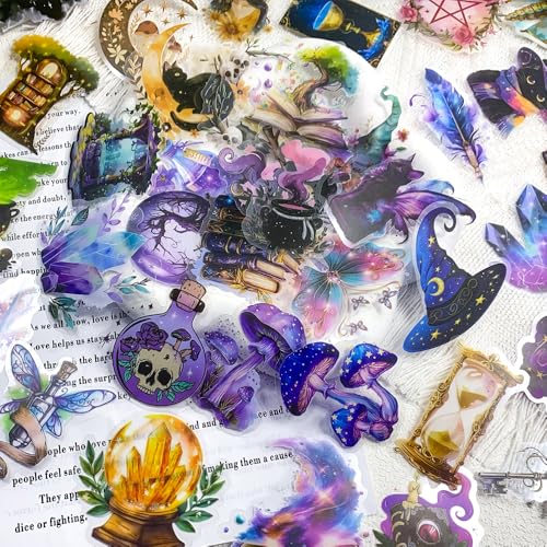Image of 50-Piece Mystical Witchy Fantasy Aesthetic Sticker - Magical Witchcraft Stickers with Crystals, Moons, Witches, Owls, Potions, Cauldrons, Mushrooms for Scrapbooking, Journals, Laptops, Gifts