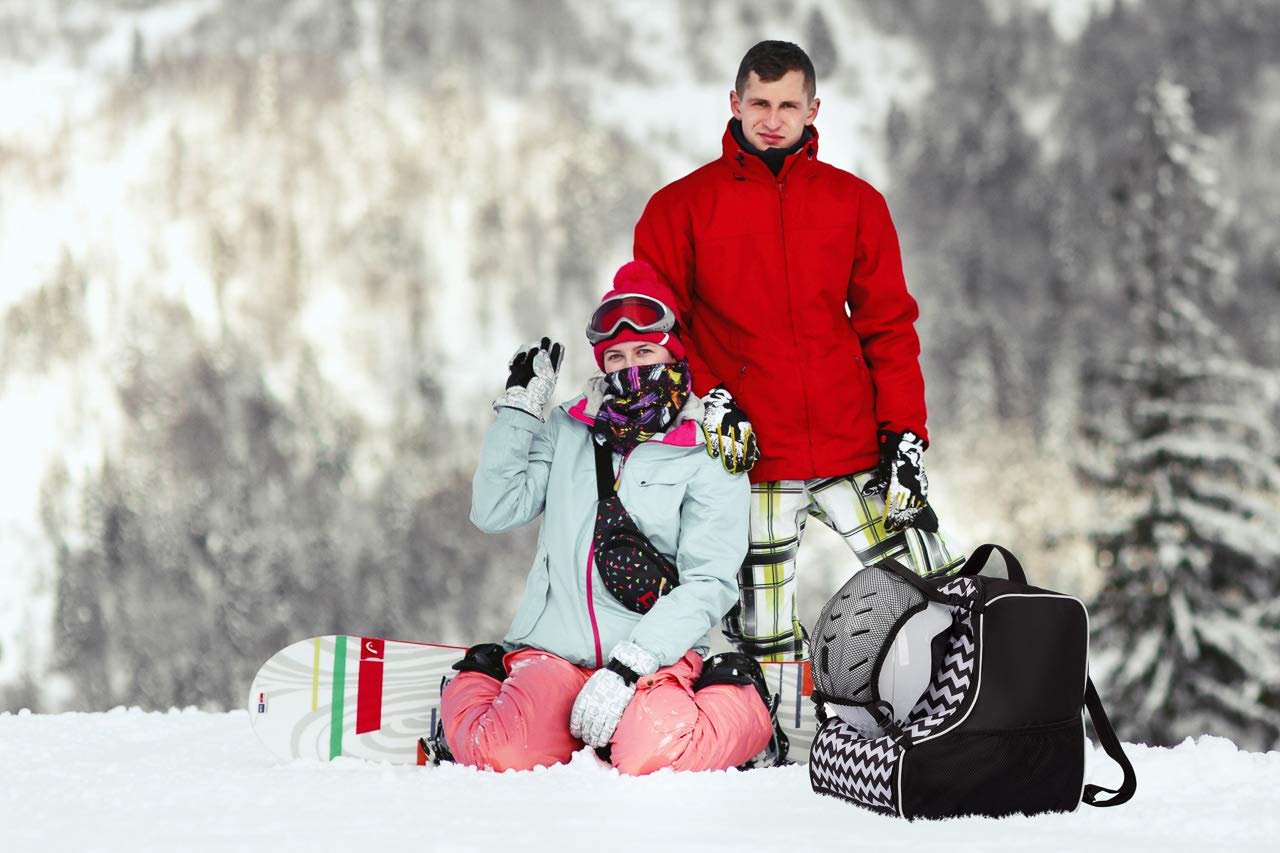 Ferocity Ensemble Sac de Transport et Chaussures de Ski avec Compartiment pour Bâtons, Casque, Poche Filet Amovible Zig Zag [053]