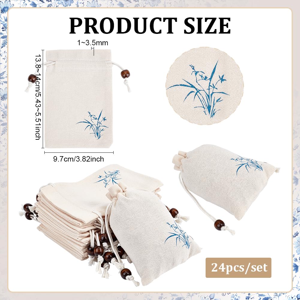 PH PandaHall 24pcs Linen Drawstring Pouches, 10x14cm Flower Printed Sachet Bags Small Fabric Gift Bags Empty Jewellery Pouches for Gifts Wedding Birthday Christmas Jewellery Candy Dried Flower, Beige - Image 2