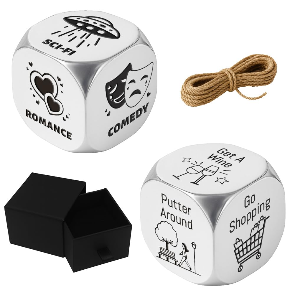 UNICRAFTALE 2Pcs 2 Styles Funny Activity Dices Stainless Steel Movie Activities Decision Dice Couple's Daily Activities Date Night Anniversary Steel Dice Gifts Valentines Day for Women — image 1