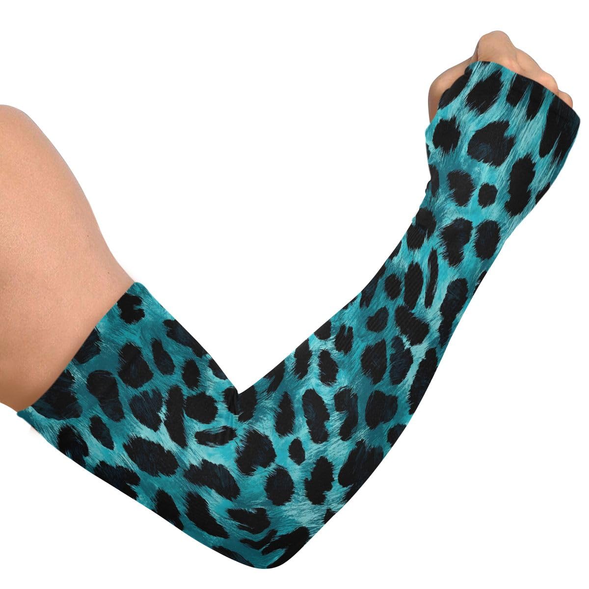 Cooling Arm Sleeves for Men Women UV Sun Protection Arm Covers Aqua Black Leopard Compression Sleeves Sports Football Golf Cycling