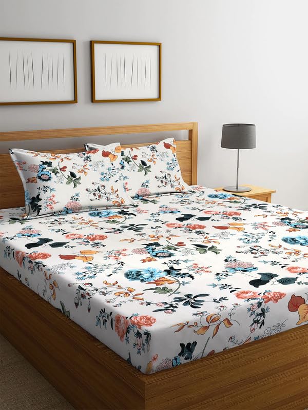 Image of NHD HOME Pure Cotton Flat Double Bedsheets with 2 Pillow Covers | Double Bed Breathable | Wrinklefree | Soft 200tc Supersoft | 228 x 225 Cm| Multicolour