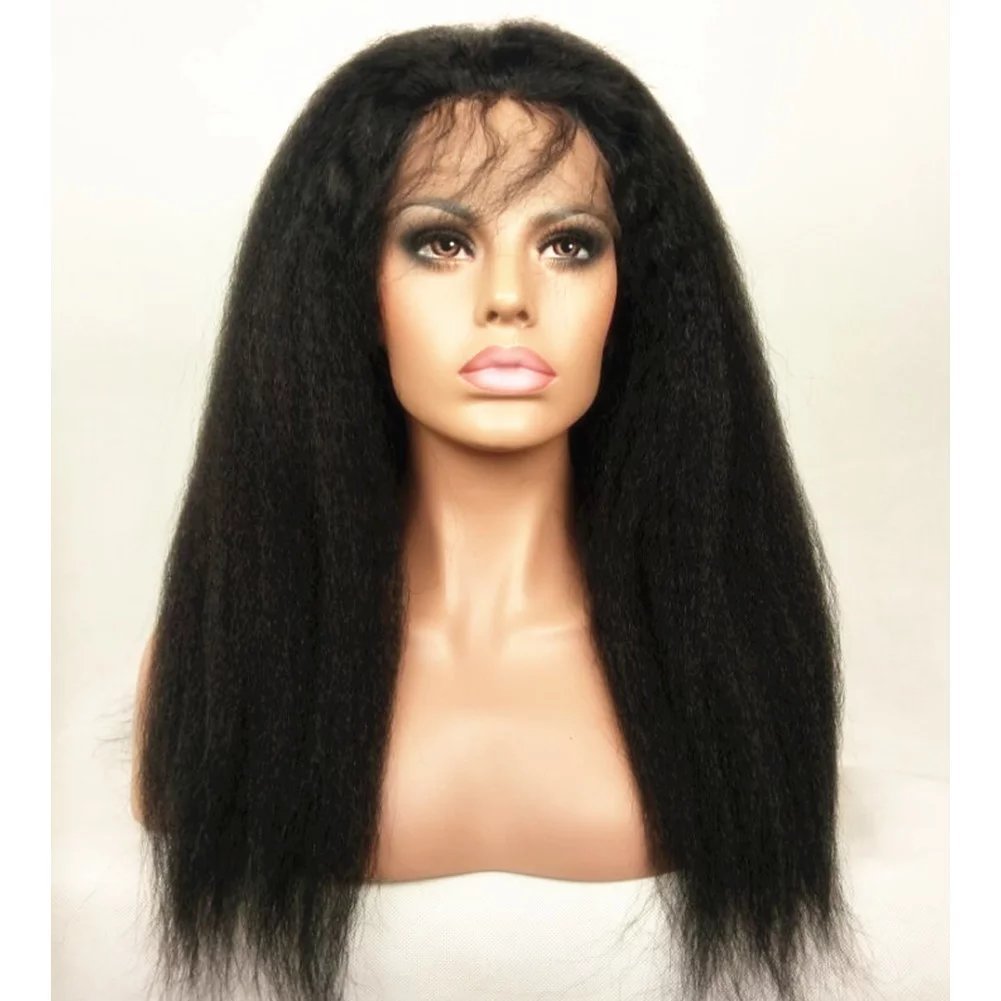 NLW Brazilian virgin human hair lace front wigs for black women Natural color Light yaki Glueless front lace wigs with baby hair 12 inches
