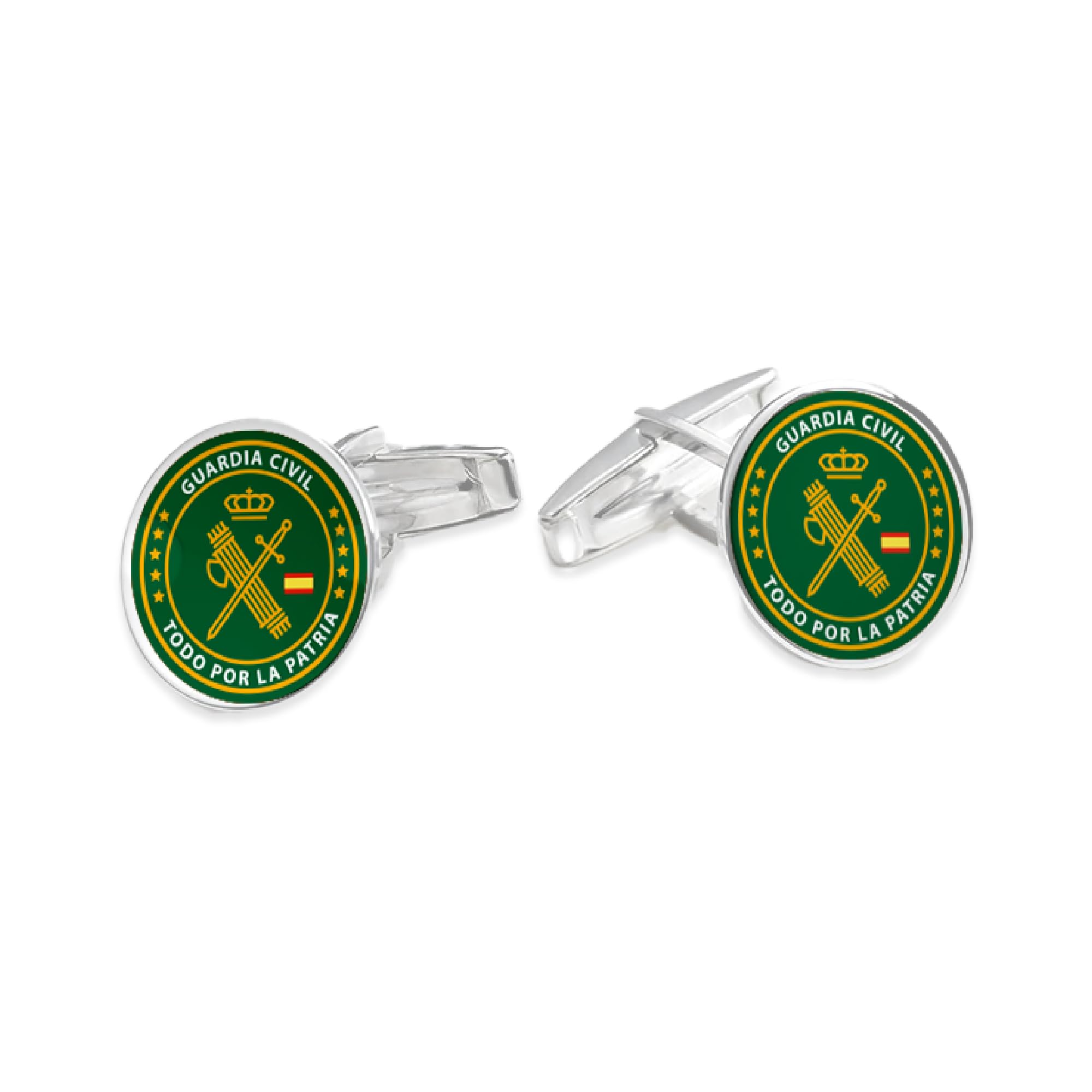 Pla Pla Pla Gemelos redondos de la Guardia Civil, plateados. Par de Gemelos circulares, para Bodas, eventos, fiesta. Gemelos para Camisa Traje Esmoquin. Regalo día del padre, regalo padrino.
