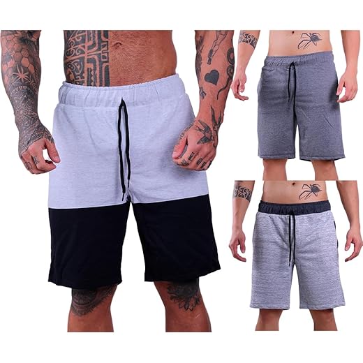 Kit 3 Bermudas Moletom Masculinas MXD Conceito Cores Básicas Casuais Treinos Musculação Academia