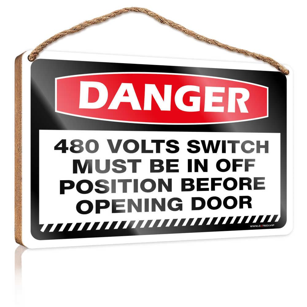 Bathroom Signs Funny Danger 480 Volts Switch Must Be In Off Position Wooden Sign Farmhouse Bathroom Decorations Fall Office Decor(23X35CM)