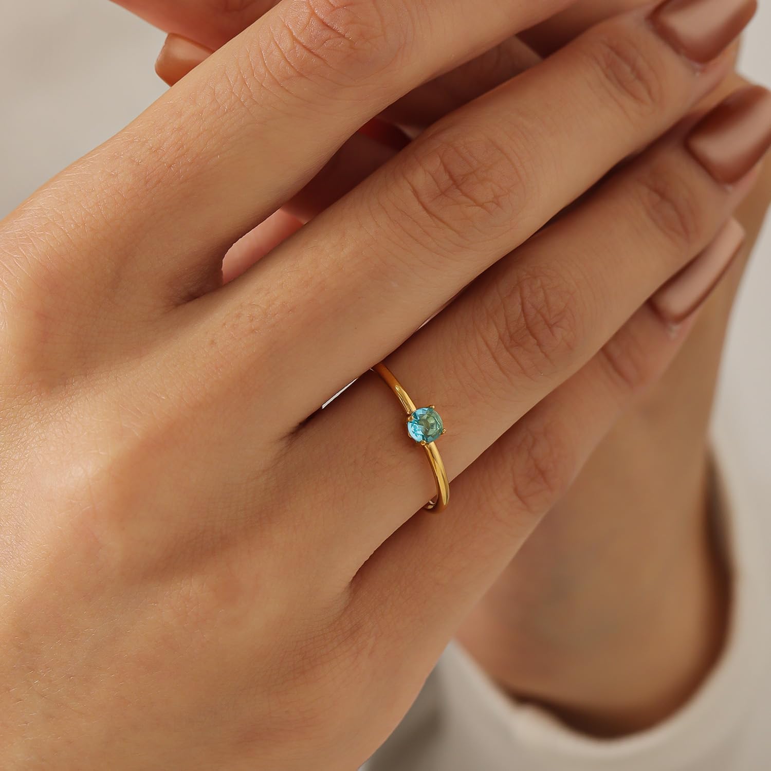 14K Gold Plated Stackable Rings for Women Non Tarnish - Dainty Cubic Zirconia Engagement Ring Set Colorful Birthstone Statement Promise Stacking Rings Size 6-9 - Image 9