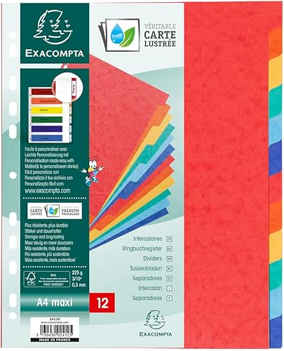 Exacompta Jeu d’intercalaires 12 positions format 24x30cm Maxi Carte lustrée 3/1