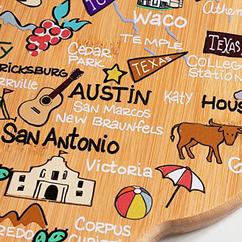 Totally Bamboo Texas State Shaped Cutting Board And Charcuterie Serving Platter With Artwork By Fish Kiss, Includes Hang Tie For Wall Display #TOP1