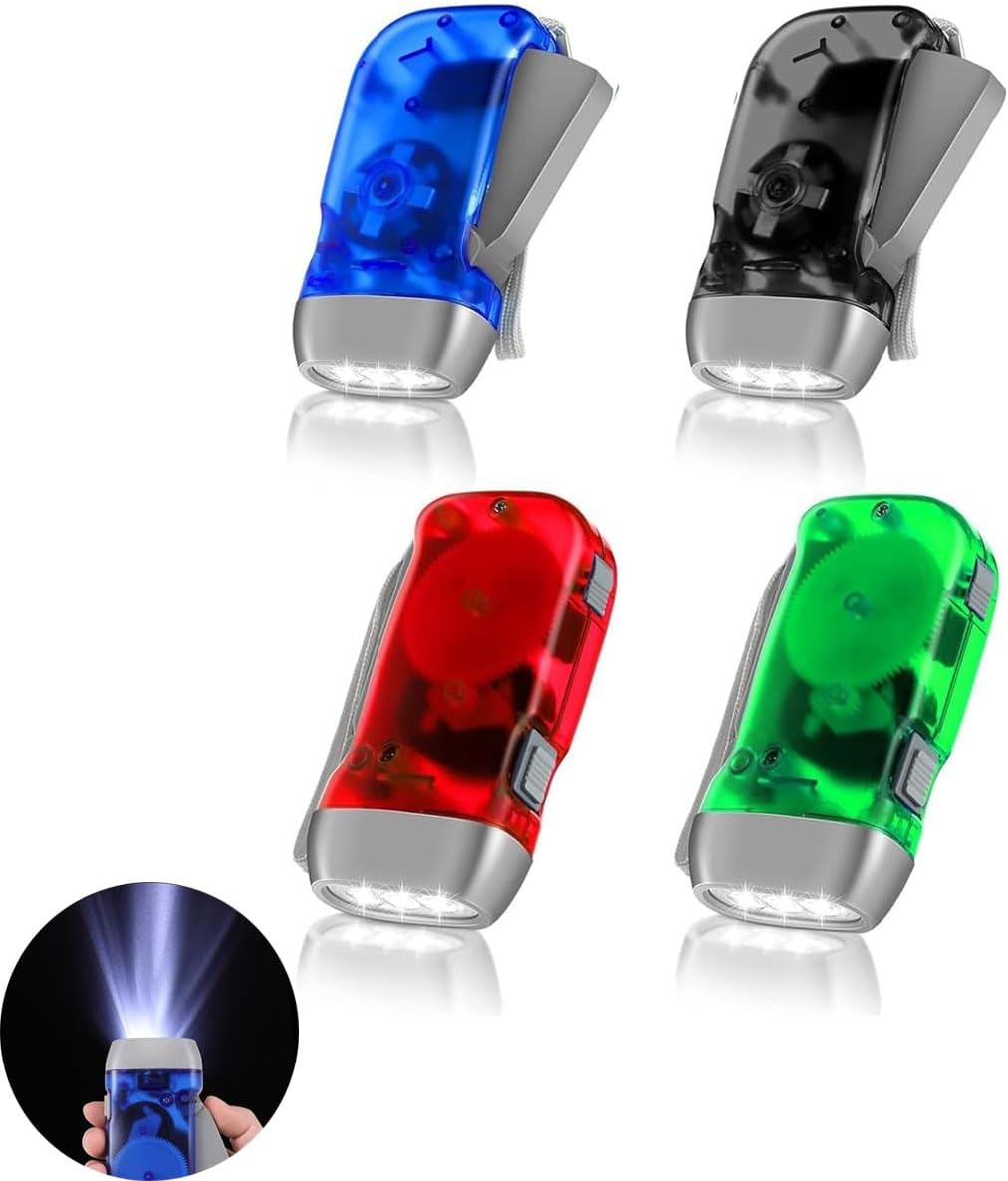 Goodern 4 Pcs Hand Crank Flashlight,Manual Press Flashlight No Battery Required Torch Mini Lamp Torch,3 LED Portable Flashlight for Home Power Outage Outdoor Camping Hiking Backpacking Emergency Gear