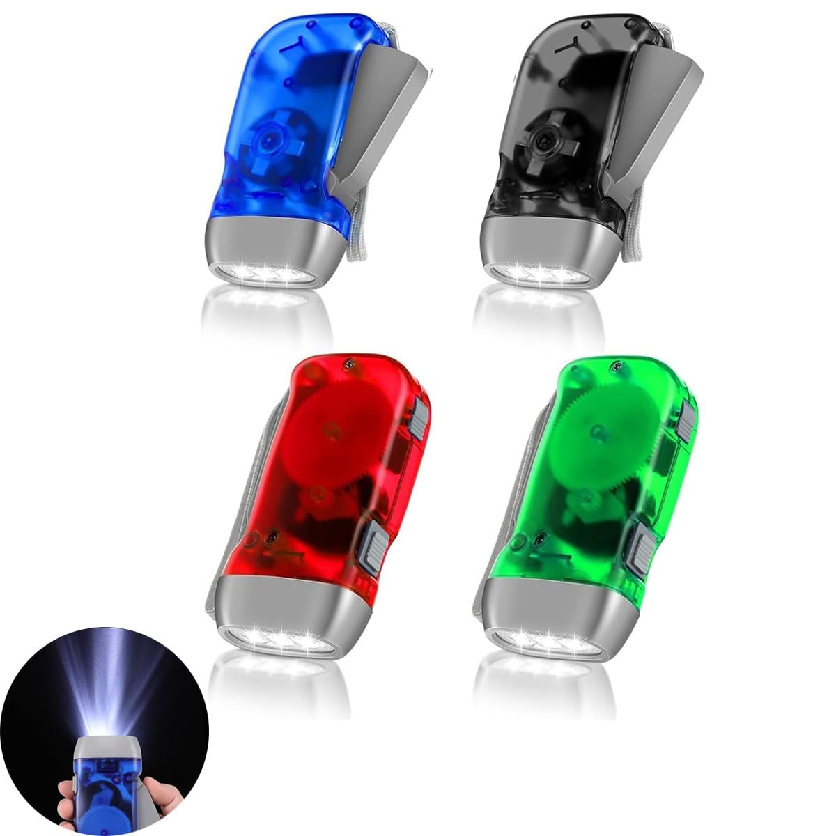 Goodern 4 Pcs Hand Crank Flashlight,Manual Press Flashlight No Battery Required Torch Mini Lamp Torch,3 LED Portable Flashlight for Home Power Outage Outdoor Camping Hiking Backpacking Emergency Gear