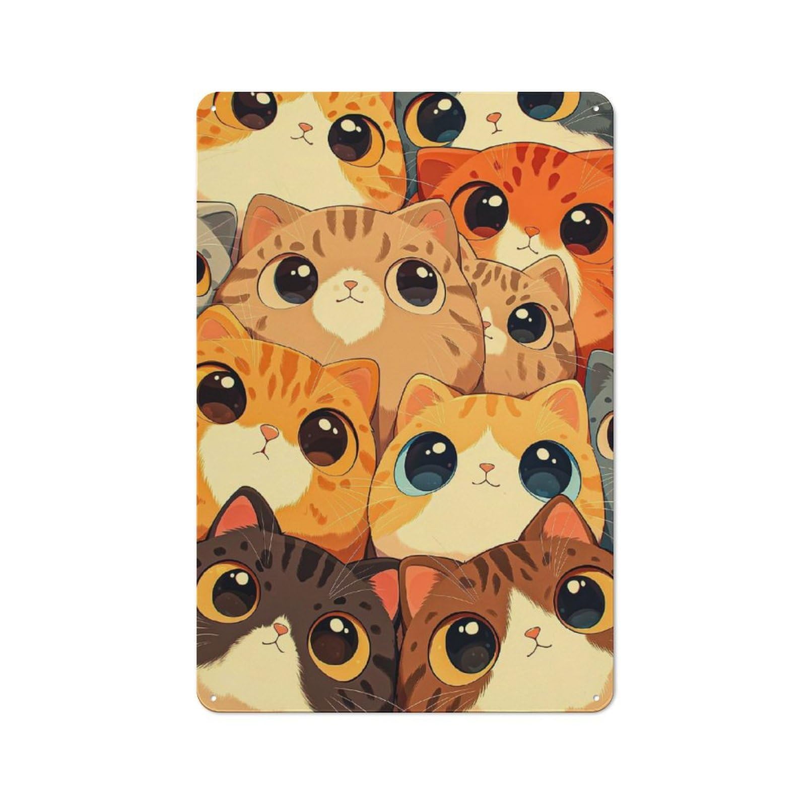 Junmoney Style-5 Adorable Cartoon Cats Tin Sign 30X20cm, Creative Studio Wall Plaque For Hobby Room, Office, Lounge Or Living Room