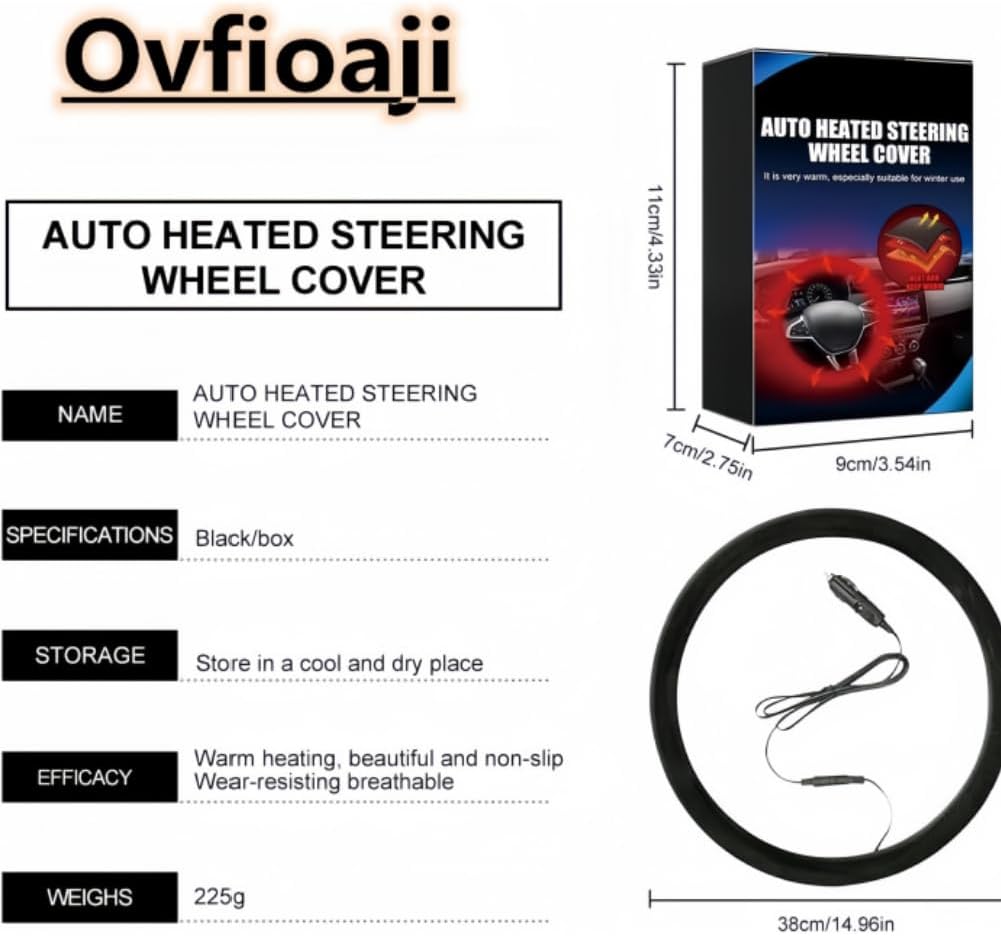 heated steering wheel cover 12v steering wheel warmer heated auto steering wheel protector cover for winter universal fit for cars trucks suvs vans (14.5-15.5 inch)
