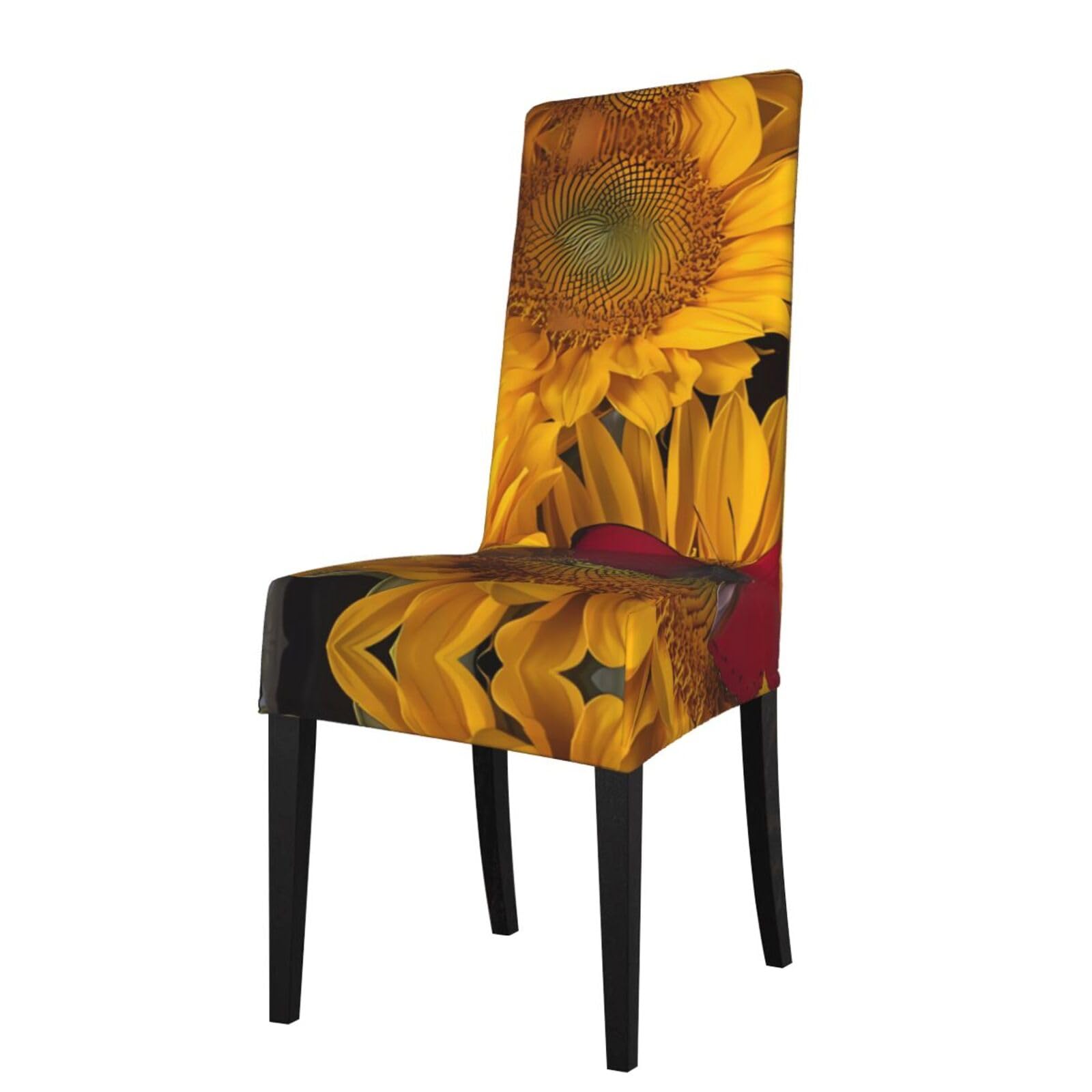 WHJDPP Yellow Sunflowers with Red Butterfly Prints Dining Chair Throw Covers – Stretchy & Wrinkle-Resistant Seat Layers for Home, Hotel, and Event Decor