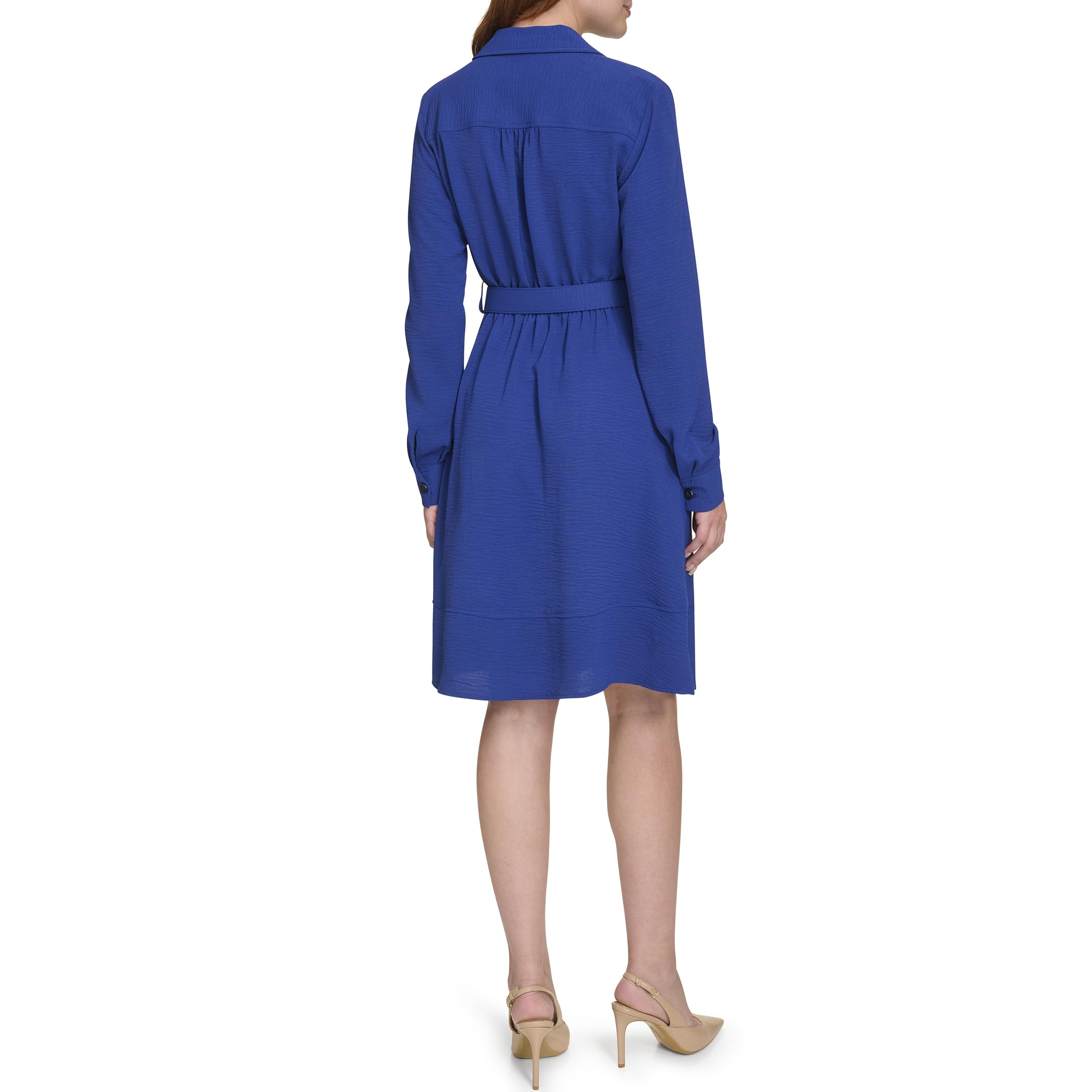 Calvin Klein Long Sleeve Belted Casual Collared Aline Dress Vestido para Mujer