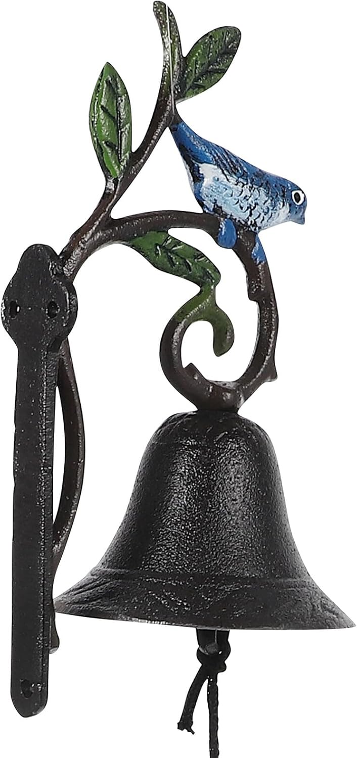 NUOBESTY Vintage Hand-Painted Cast Metal Bird Doorbell, Rustic Wall-Mounted Decorative Bell for Indoor Outdoor Garden Yard, Shaking Retro Metal Door Bell for Home and Patio Décor
