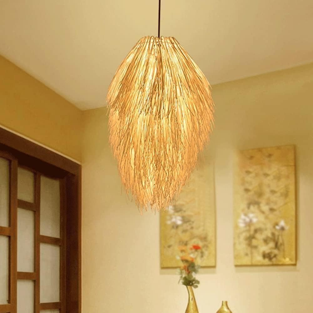 Generico LAUMZX Lampadario a sospensione in bambù europeo in rattan intrecciato a mano E27 Lampada a creativa a soffitto for ristorante Bar Sala da tè pranzo