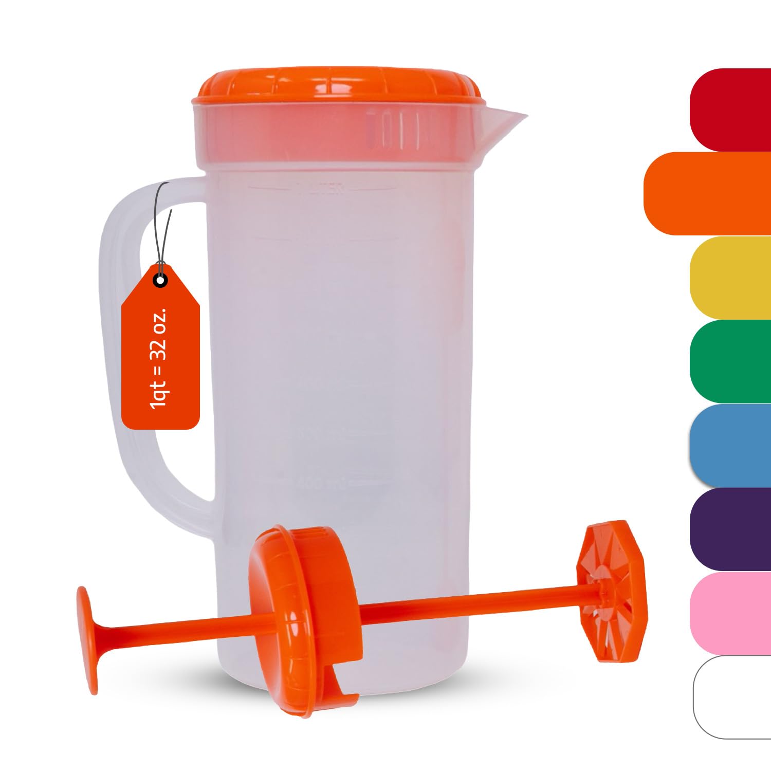 JBK Plastic Measuring Mixing Pitcher with lid, BPA Free, Fridge Friendly Clear Water Jug for Iced Tea, Lemonade, Juices, Milk, Beverage Container, Aguas Frescas, Jarra, Shatter-Proof, 1 Quart, Orange