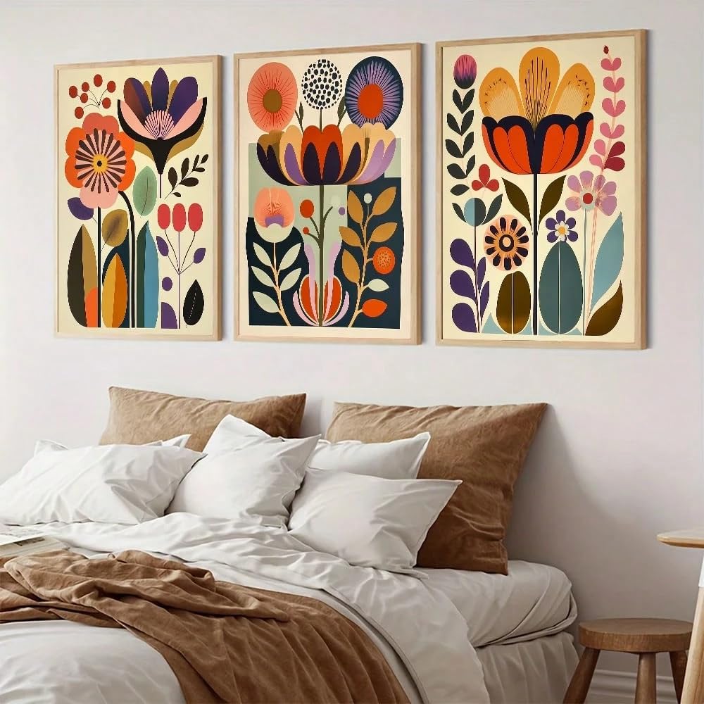 JKEVCBIAX Art scandinave, art populaire norvégien, estampes florales, art mural nordique, affiches folkloriques scandinaves (70 x 90 cm x 3 / sans cadre)