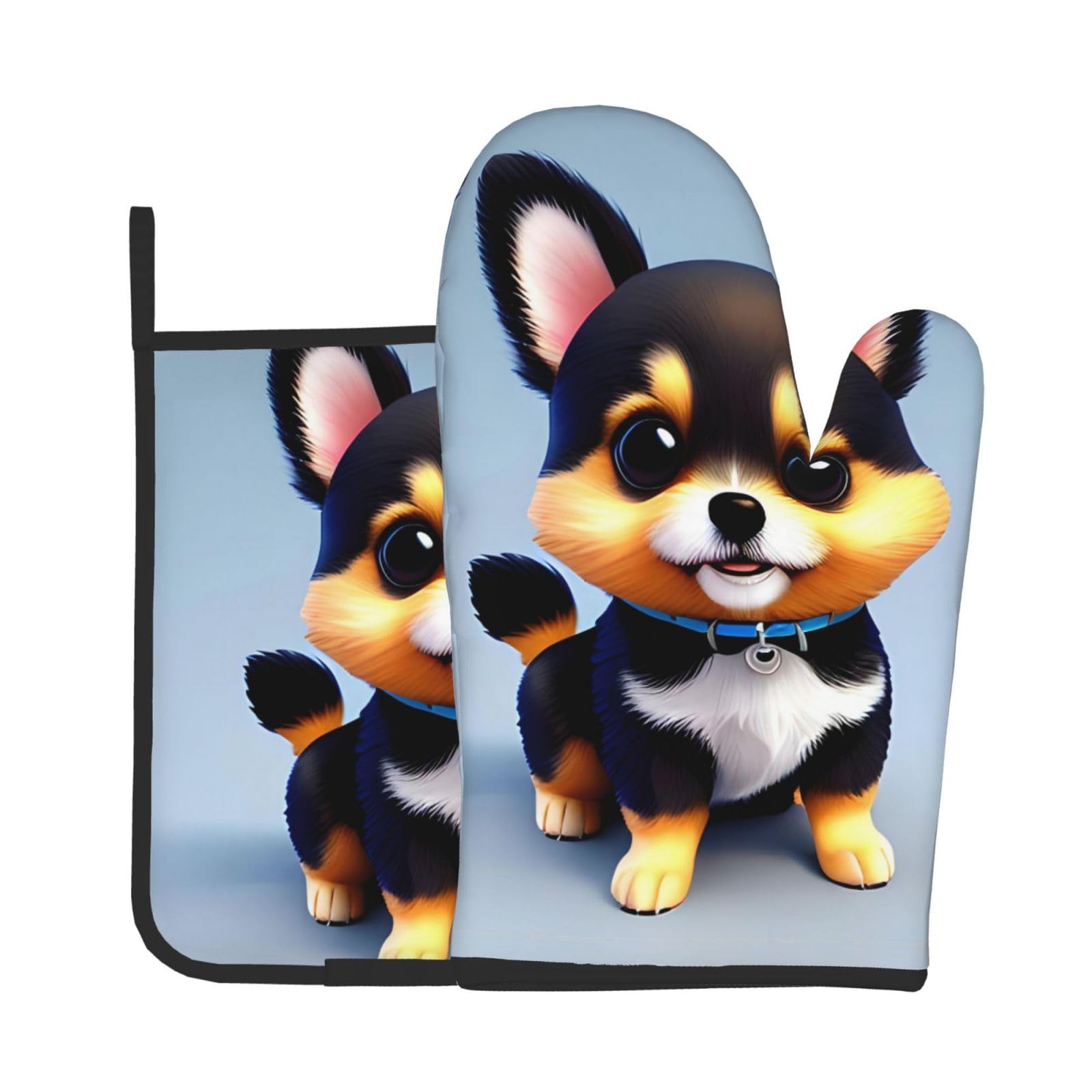 Oven Mitts and Potholders Set of 2 for Kitchen Baking Cooking GrayCard Love Fancy Puppy Thick and Durable