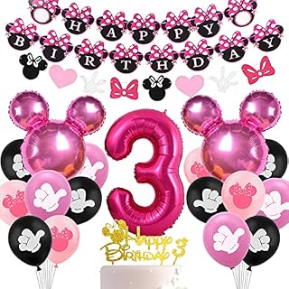 Fangleland Cartoon Mouse Themed Birthday Party Supplies Decorations 3rd Birthday Cartoon Mouse Balloons Cake Topper for Girls 3 Birthday
