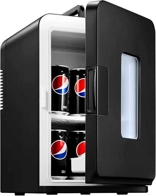 NORTHCLAN 15L Mini Fridge for Bedrooms Black, Small Drink Fridge with ECO Mode for Low Noise & Removable Shelves, AC/DC Powered for Skin Care, Food, Office or Car, Black