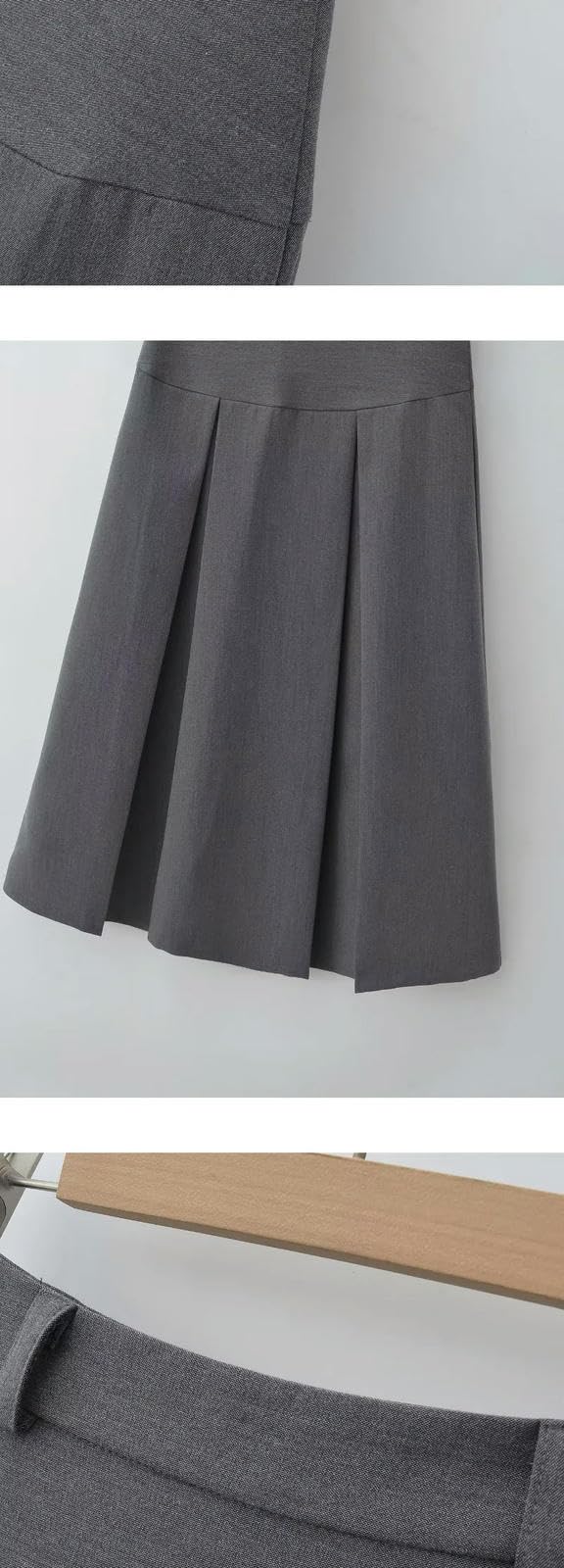 Czarna spódnica Vintage Szare Średniej Długości Spódnice Kobiety Wiosna Lato Wysoka Talia Plisowana Spódnica Parasol Moda Kobiece Styl Ubrania