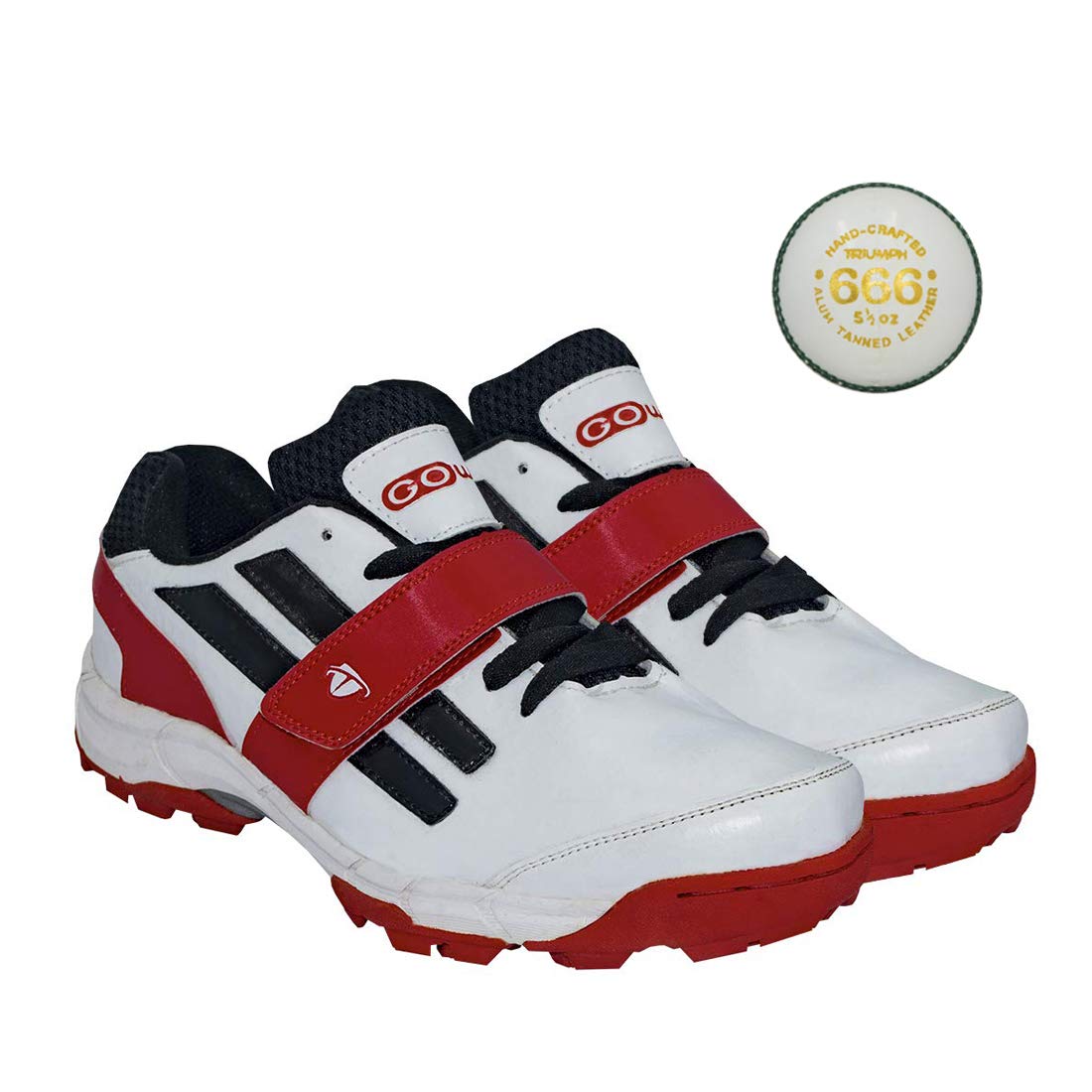 Gowin Pace White/Red Cricket Shoes Size-6 with TR-666-W Cricket Leather Ball Alum Tanned White