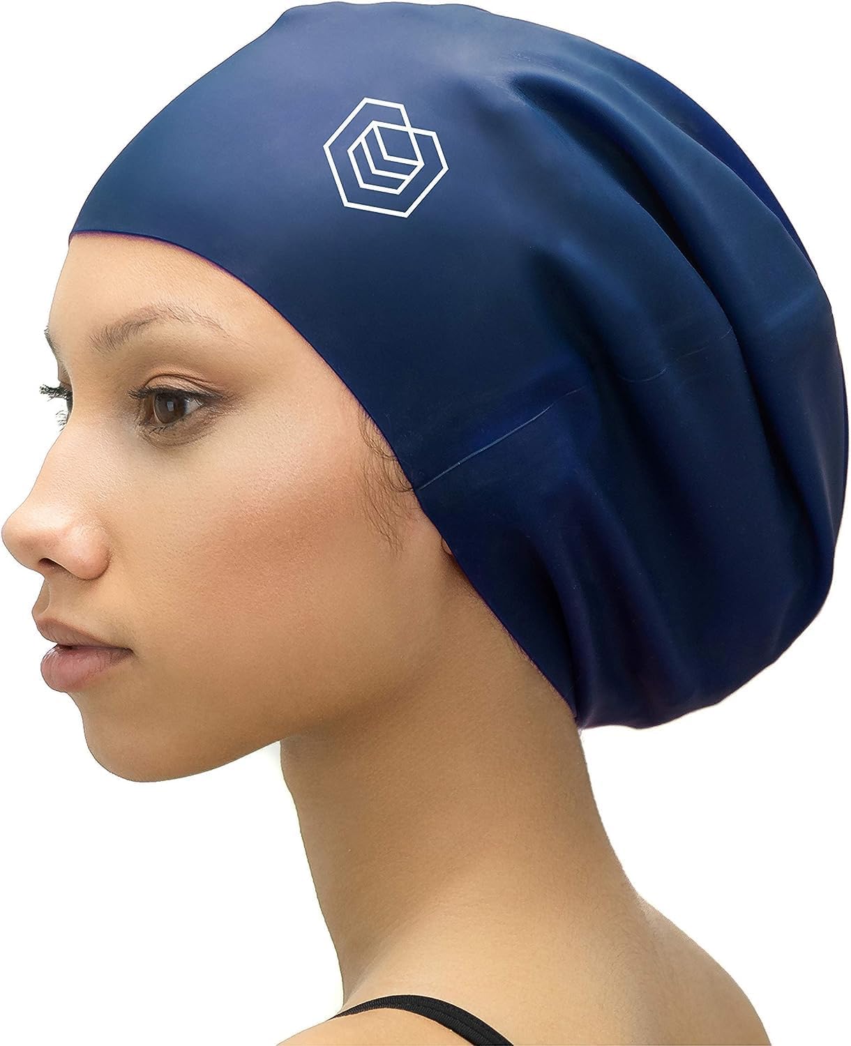 SOUL CAP Large Swimming Cap for Long Hair - Designed for Long Hair, Dreadlocks, Weaves, Hair Extensions, Braids, Curls & Afros - Women & Men - Silicone (XXL, Navy)
