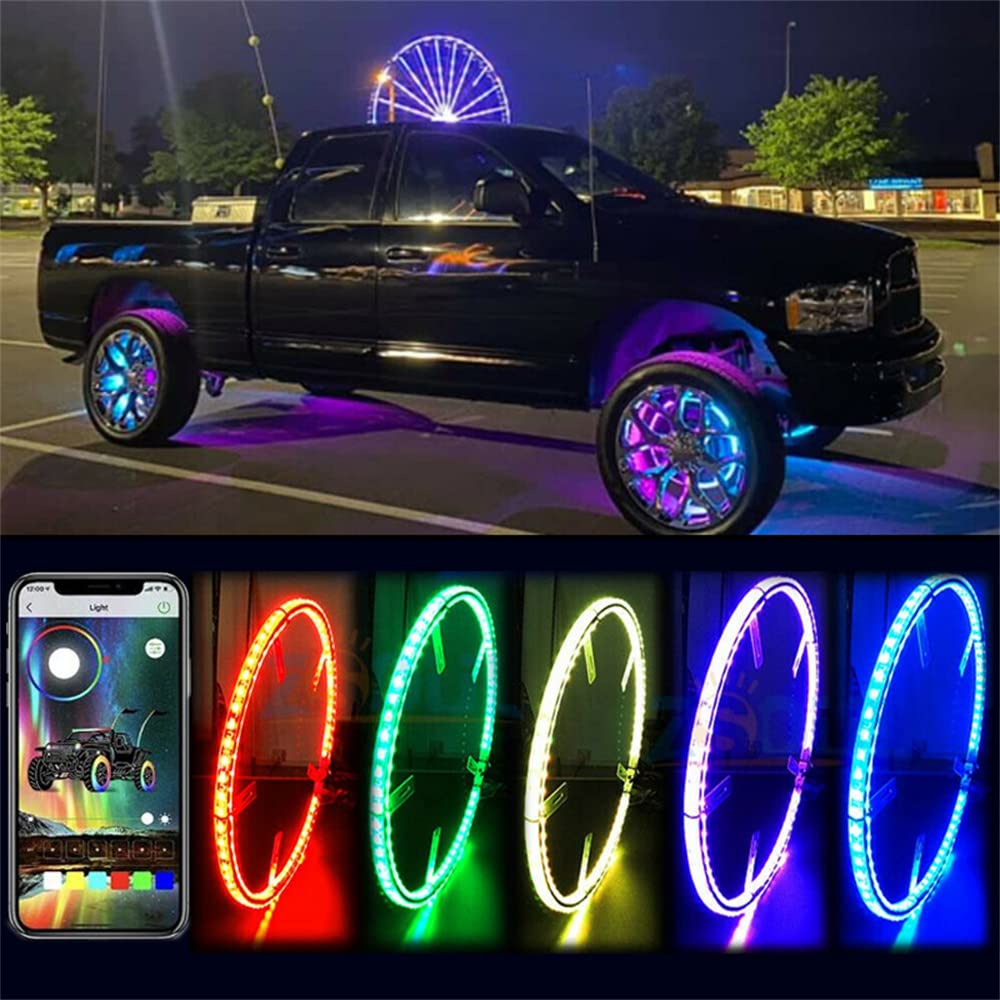 Forten Kingdom 15.5 inch Brightest Running Dream Chasing Color Double Rows LED Wheel Ring Illuminated Light Lights Lamps Fit for Car Truck with 18-20 Inch Tire Wheels