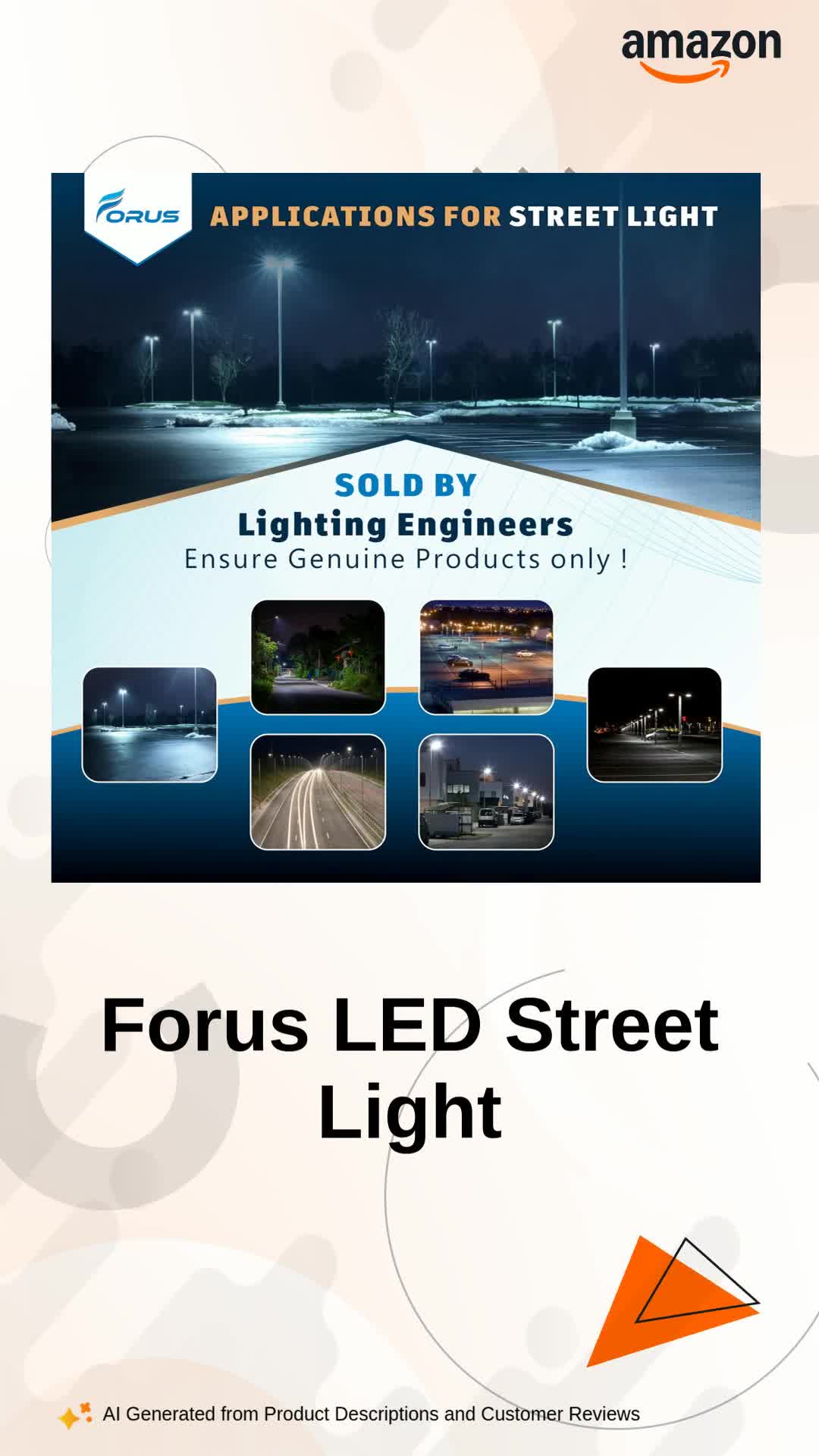 Forus LED Street Light 50W Waterproof IP66 with Clamp, Cool White
