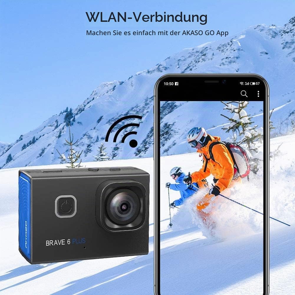 Akaso Action Cam 4K30FPS 20MP WiFi Actionkamera mit Touchscreen EIS 4X Zoom Fernbedienung 40m Unterwasserkamera mit 2X 1350mAh Akkus und Helmzubehör Kit – Bild 8