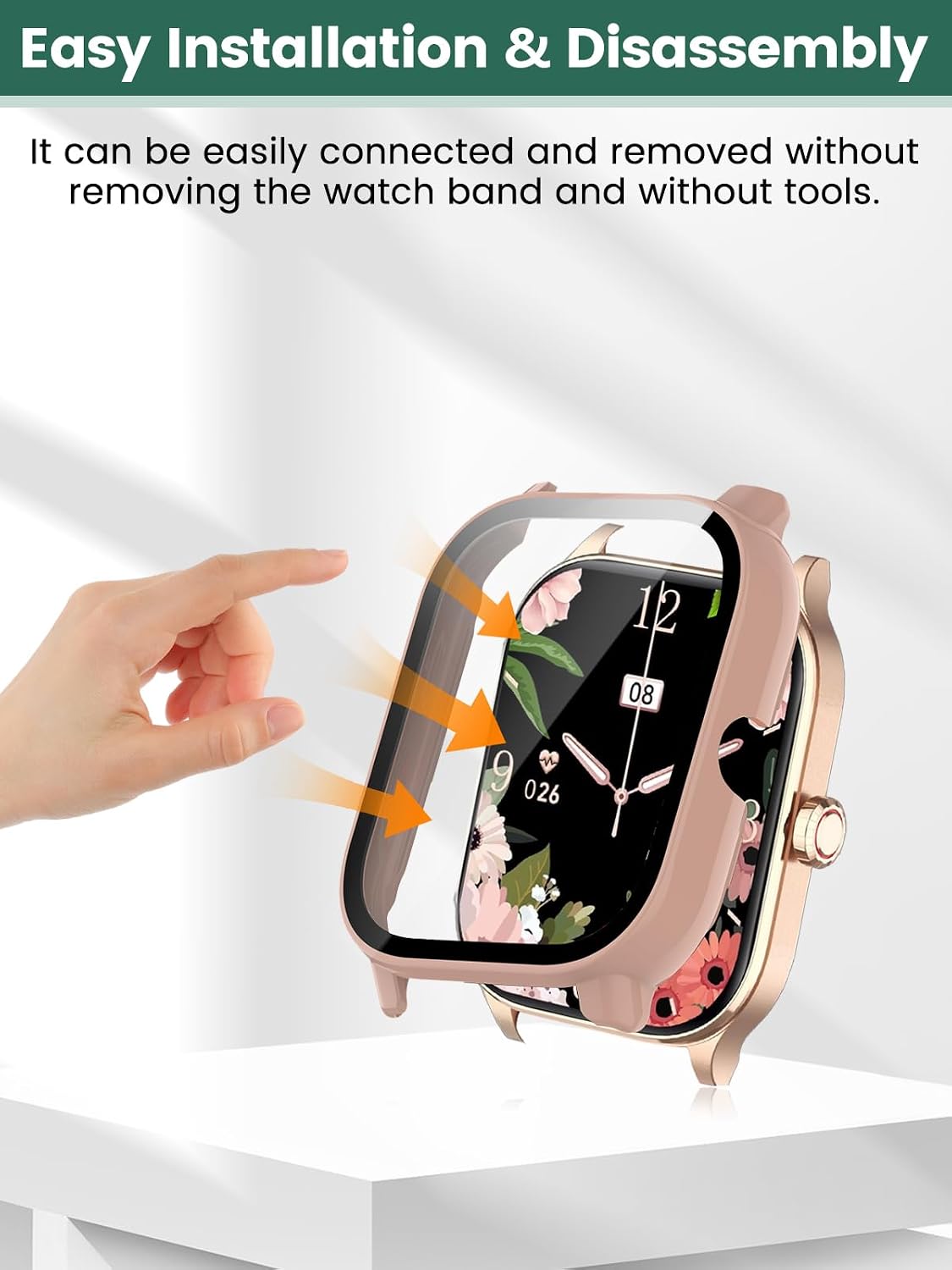 2-Pack Protective Case Cover Compatible with Odsslgw 1.85" Smartwatch, Hard PC Shell & 9H Tempered Glass Screen Protector - Shockproof, Full Coverage, Scratch-Resistant (Pink)
