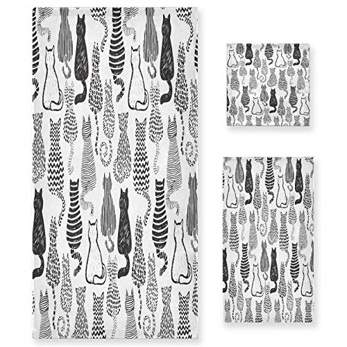 Lelego 3 Piece Bath Towel Set Cat Strip Print Animal Highly Absorbent Bathroom Soft Towels Washcloth Print Quality Towels For Home Kitchen Bathroom Hotel Gym Swim Spa Beach #TOP19
