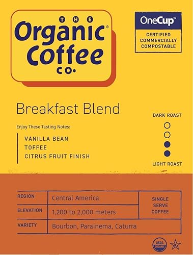 Miniatura 2 de Organic Coffee Co. OneCUP Breakfast Blend - Cápsulas de café compostables de tostado medio ligero, 80 unidades, compatible con K-Cup, incluyendo