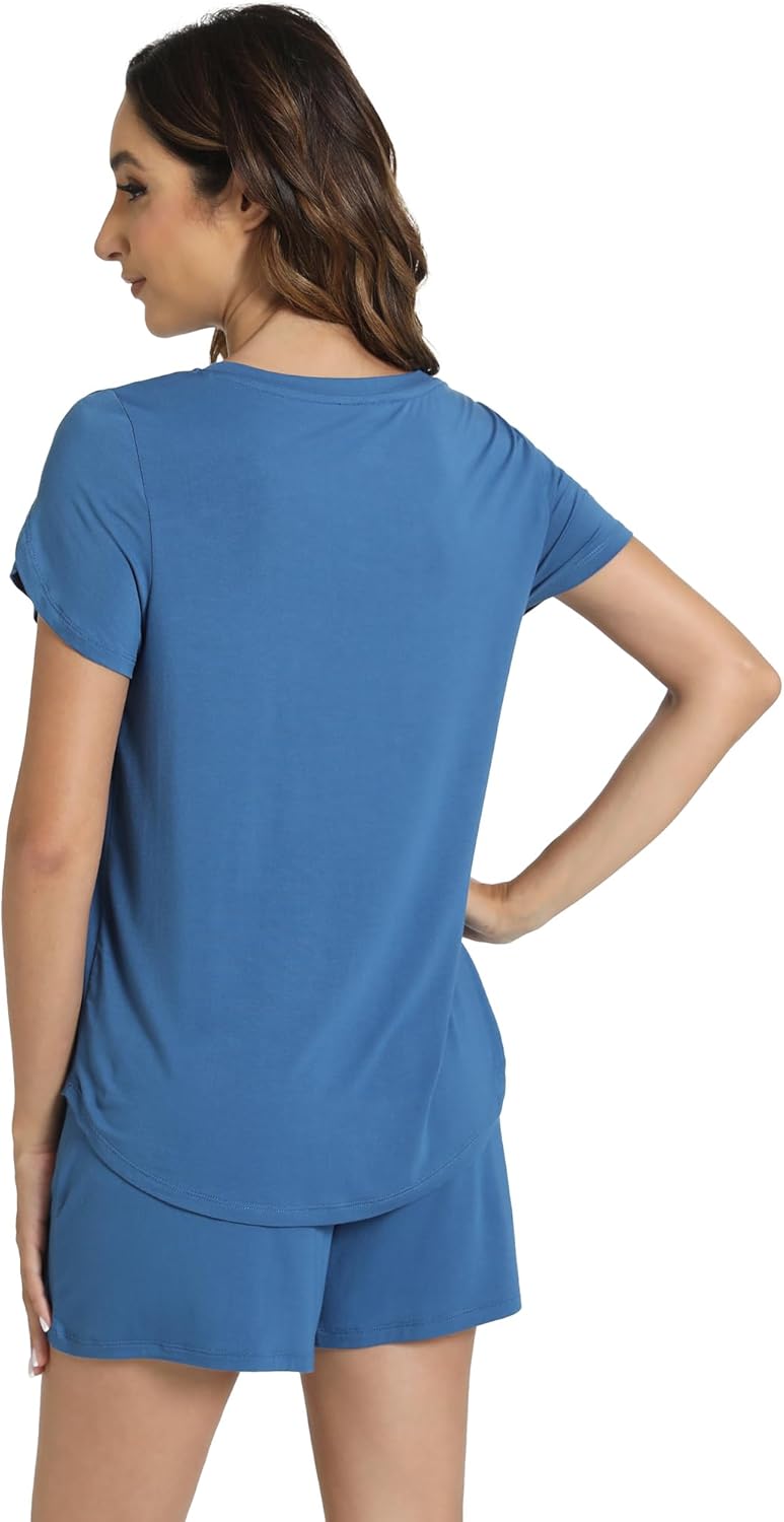 WiWi Pajamas for Women Short Sleeve Top and Shorts Sets Viscose from Bamboo Pj Sleepwear Pajama Set S-XXL - Image 2