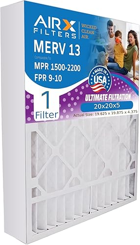 AIRX FILTERS WICKED CLEAN AIR. Filtro de aire 20x20x5 MERV 13 compatible con Honeywell FC100A1011 Filtro de horno 1 filtro individual