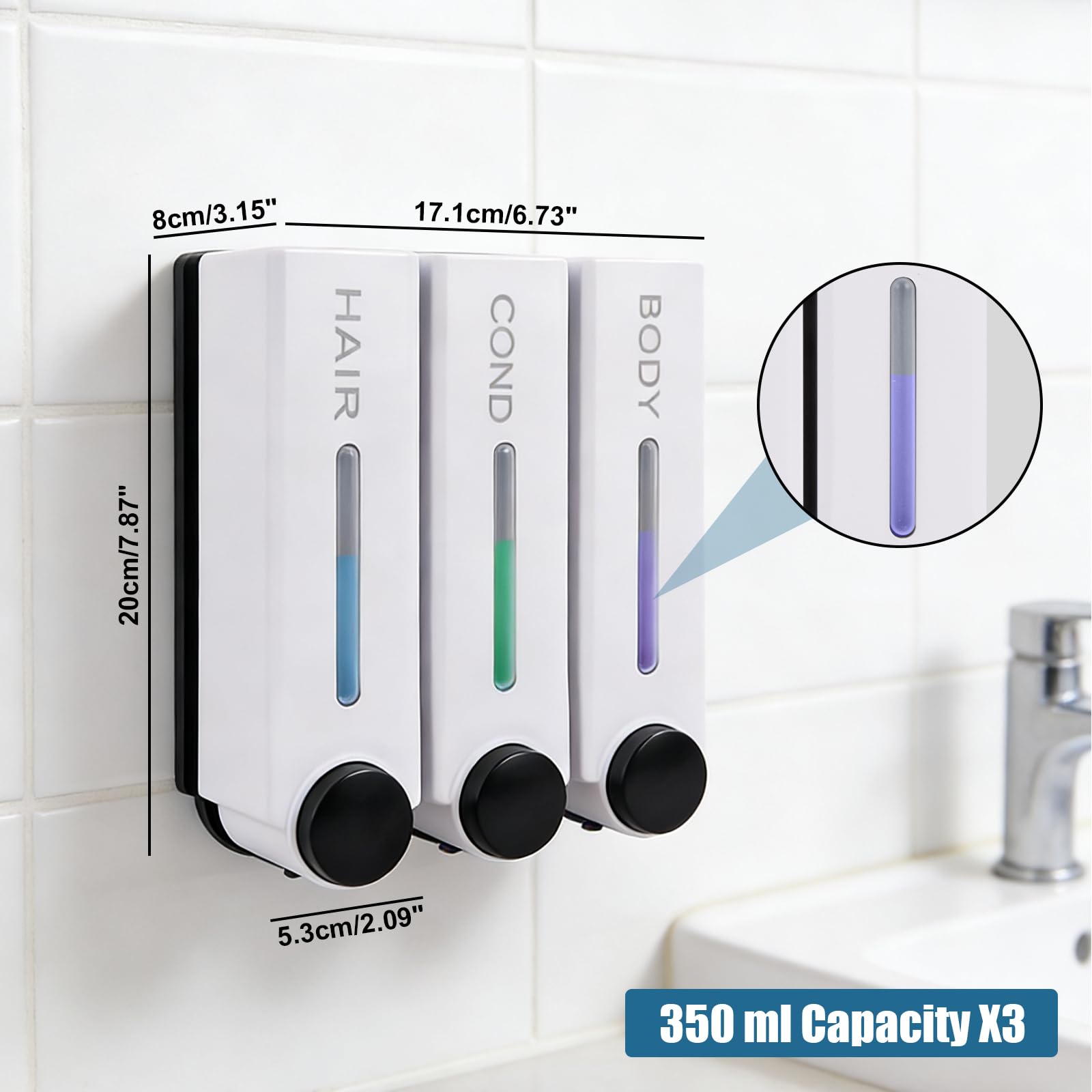 Dispenser doccia senza foratura a parete tre teste nero shampoo balsamo dispenser per lavaggio corpo per casa hotel ristorante