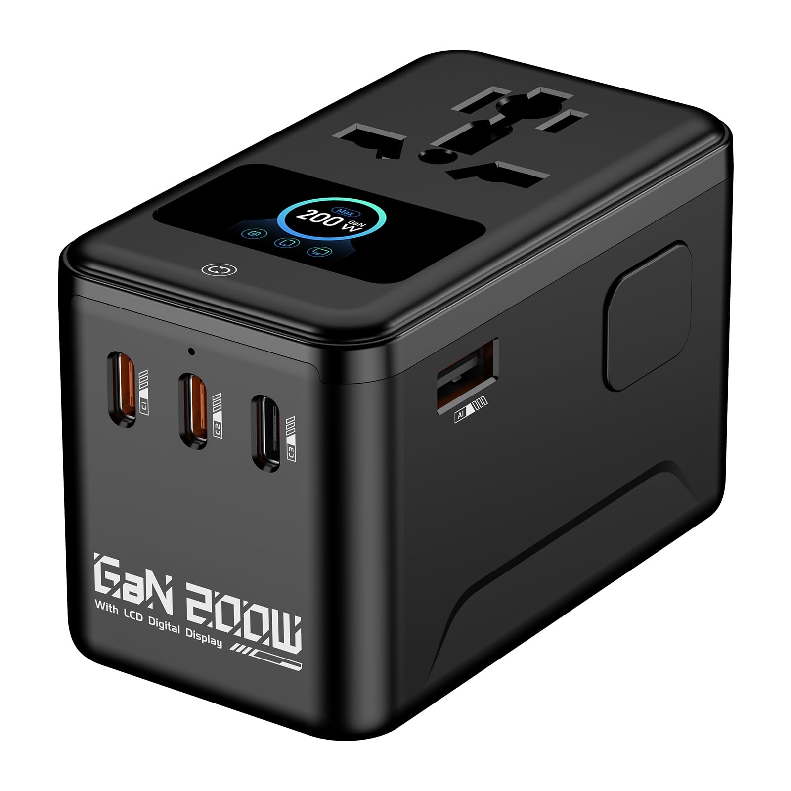 MX 200W GaN Universal Travel Adapter Smart LCD Display Fast Charging Station, Multi Device Charger, USB-C PD 100W International Plug Adapter for 200+ Countries | MacBook, iPhone, Samsung & Laptop-image-32