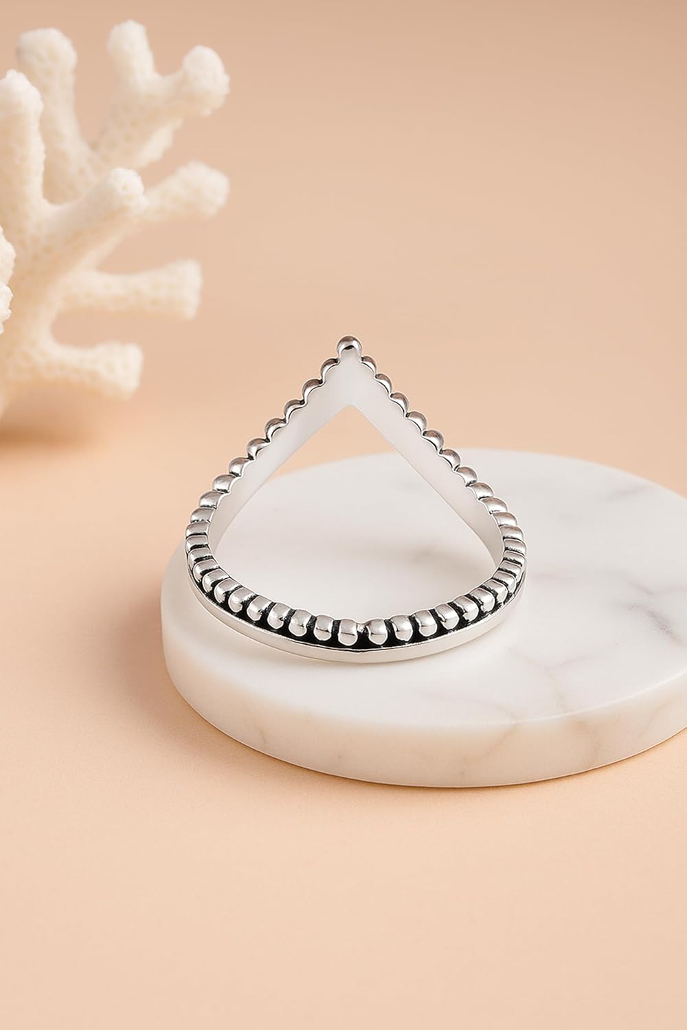 AeraVida .925 Sterling Silver Chevron Stacking Ring | Bali Bead Curve Oxidized Band - Image 5