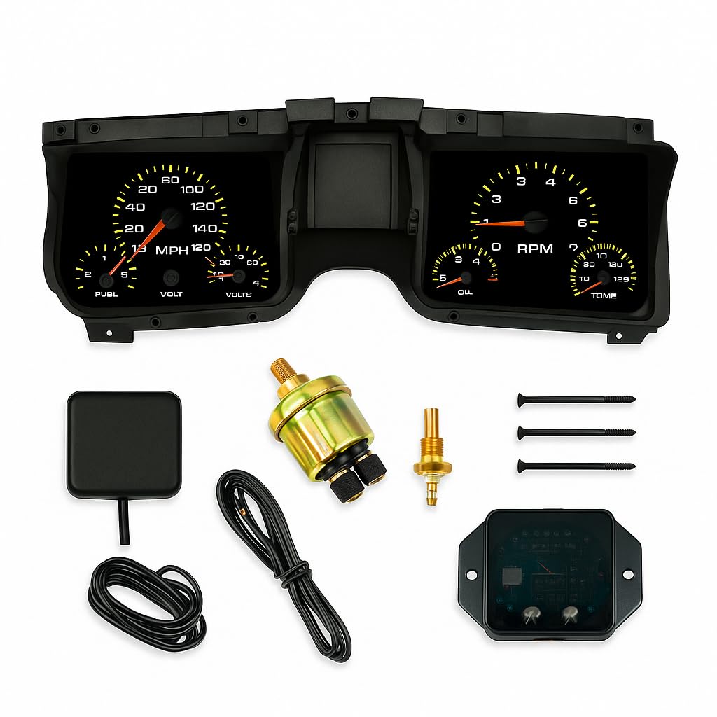 1967-1968 Chevy Camaro & Firebird Analog Gauge Cluster – Black Faceplate, GPS Speedometer, Oil & Water Pressure Senders Included – Direct Fit Replacement